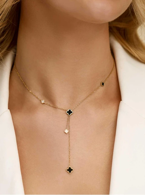 Naszyjnik krawatka, koniczynki, stal pozłacana S312683Z00