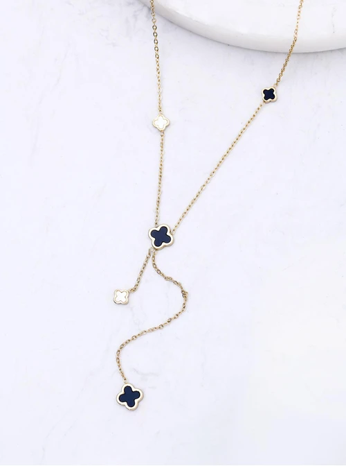 Naszyjnik krawatka, koniczynki, stal pozłacana S312683Z00