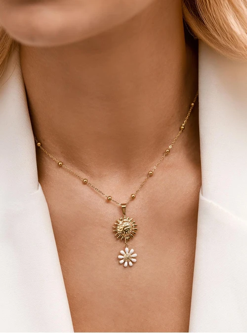 Naszyjnik kwiatuszki, stal pozłacana S312487Z00