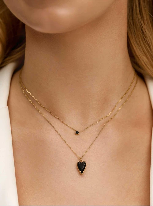 Naszyjnik podwójny serduszko, stal pozłacana S312241Z00