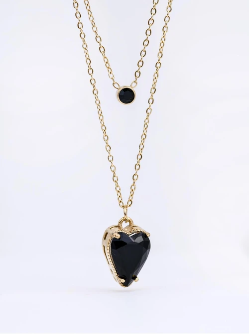 Naszyjnik podwójny serduszko, stal pozłacana S312241Z00