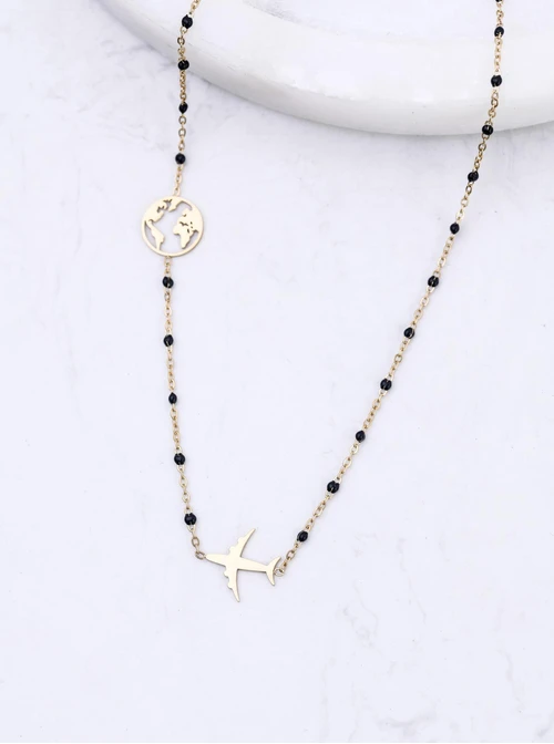 Naszyjnik samolot, mapa świata, stal pozłacana S312715Z00