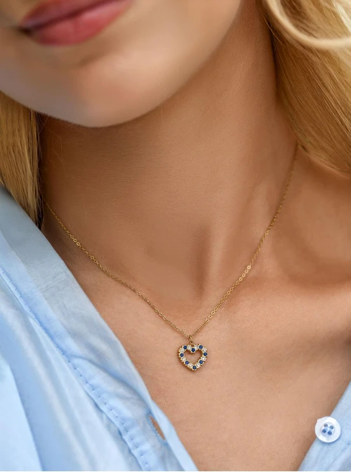 Naszyjnik serduszko, kryształki, stal pozłacana S312766Z00