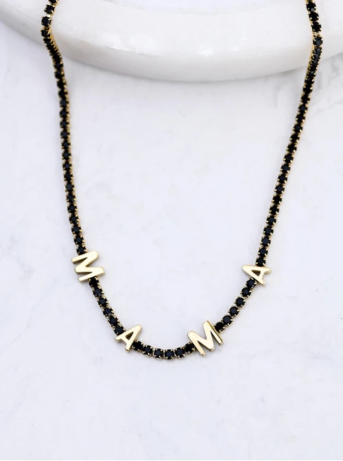 Naszyjnik tenisowy, Mama, stal pozłacana S312785Z01