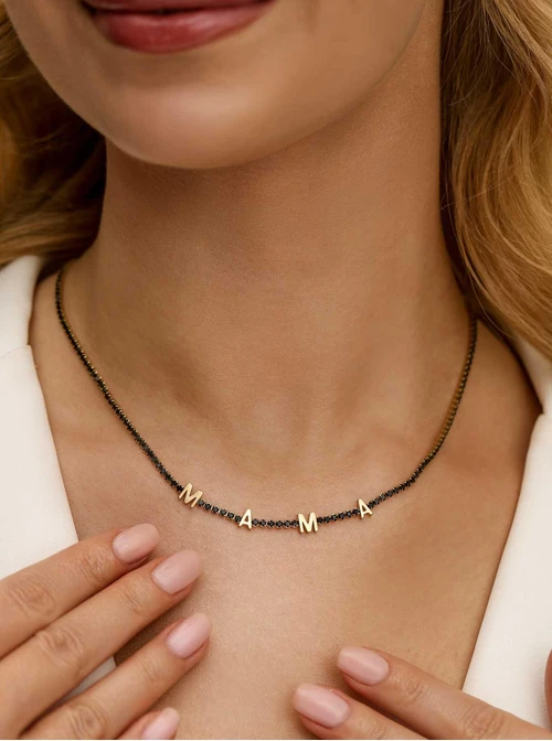 Naszyjnik tenisowy, Mama, stal pozłacana S312785Z01