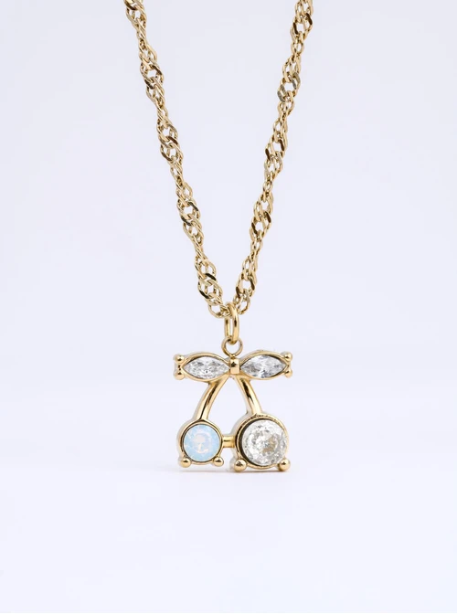 Naszyjnik wisienki, kryształki, stal pozłacana S312773Z00