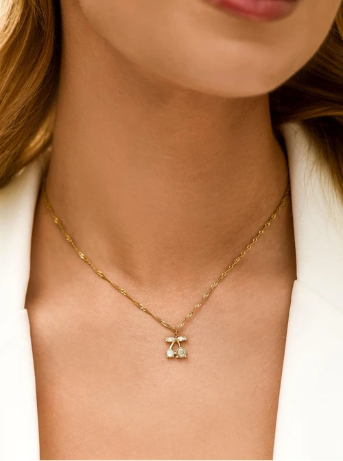 Naszyjnik wisienki, kryształki, stal pozłacana S312773Z00