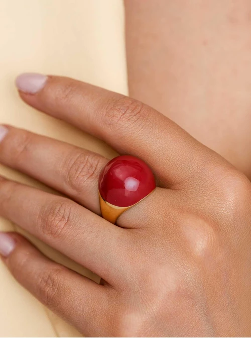 Pierścionek dmuchany, bordowy, stal pozłacana S412560Z03