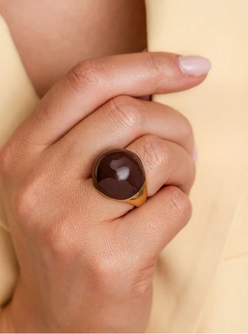 Pierścionek dmuchany, brązowy, stal pozłacana S412560Z13