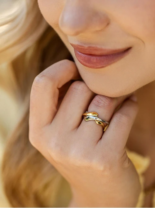 Pierścionek nieregularny kształt, stal pozłacana S412328M00