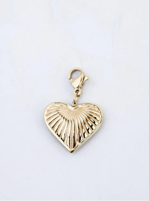 Zawieszka, charms, frezowane serce, stal pozłacana SC13334Z00