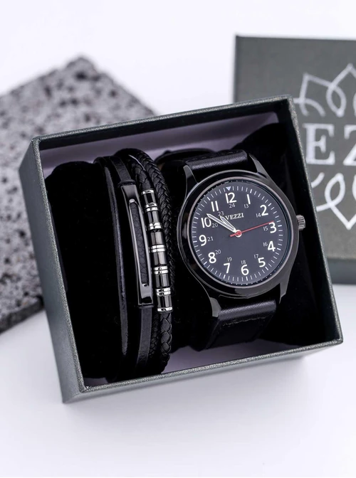 Zestaw Biżuterii męskiej z Zegarkiem Noble Black