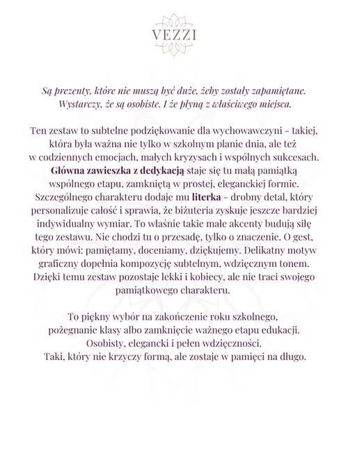 Zestaw biżuterii na Zakończenie Roku Szkolnego z możliwością grawerowania Z15210Z00