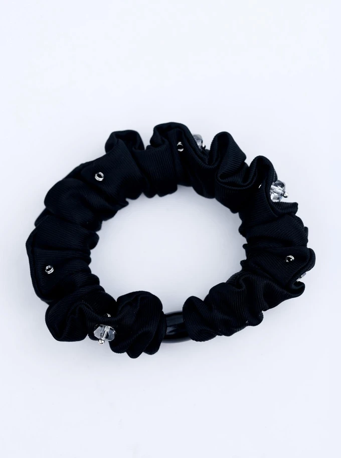 Gumka do włosów typu scrunchie - czarna z kryształkami ,O614303P00