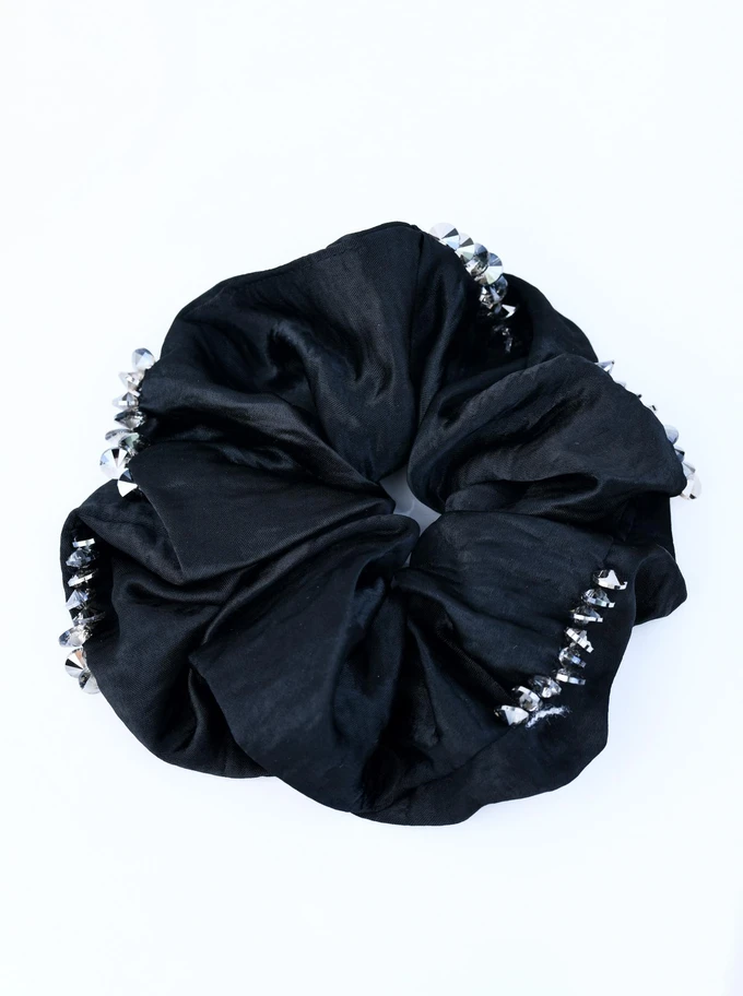 Gumka do włosów typu scrunchie - czarna z kryształkami, O614306P00