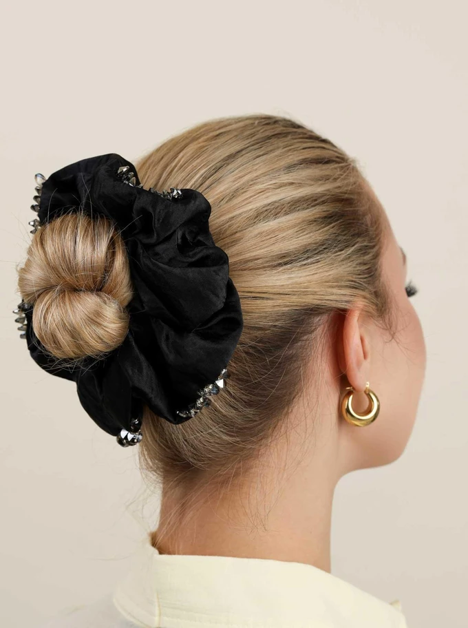 Gumka do włosów typu scrunchie - czarna z kryształkami, O614306P00