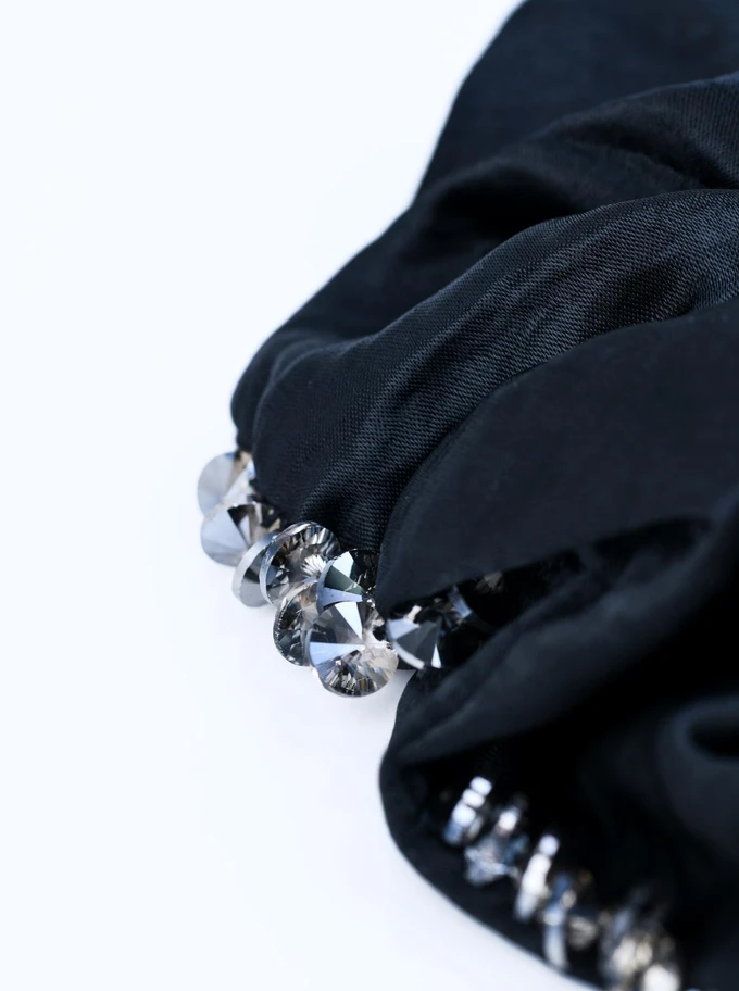 Gumka do włosów typu scrunchie - czarna z kryształkami, O614306P00