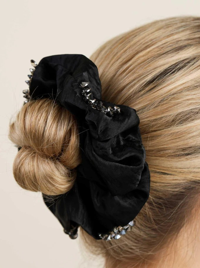 Gumka do włosów typu scrunchie - czarna z kryształkami, O614306P00