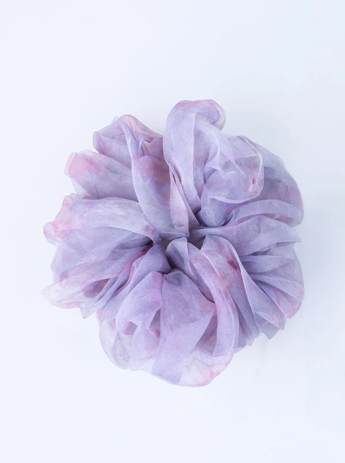 Gumka do włosów typu scrunchie - liliowa w delikatny kwiatowy wzór, O614324P00