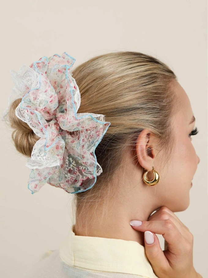 Gumka do włosów typu scrunchie z koronką - kwiatowy wzór, O614318P00