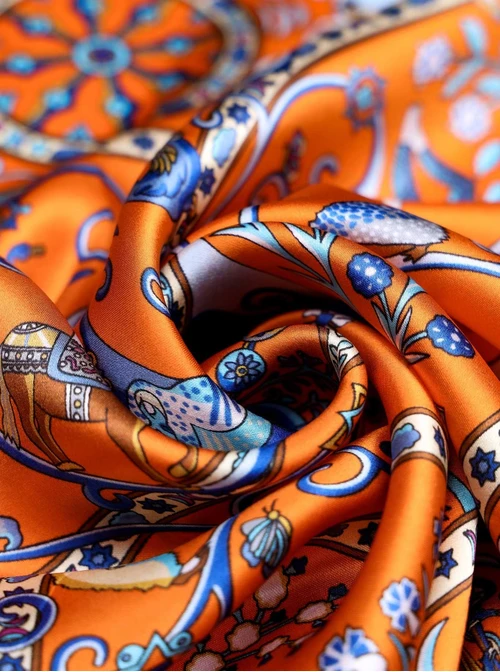 Apaszka Jedwabna Paisley 65 cm x 65 cm - pomarańczowa, AP15358-07