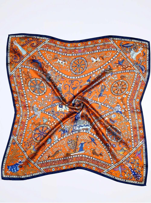 Apaszka Jedwabna Paisley 65 cm x 65 cm - pomarańczowa, AP15358-07