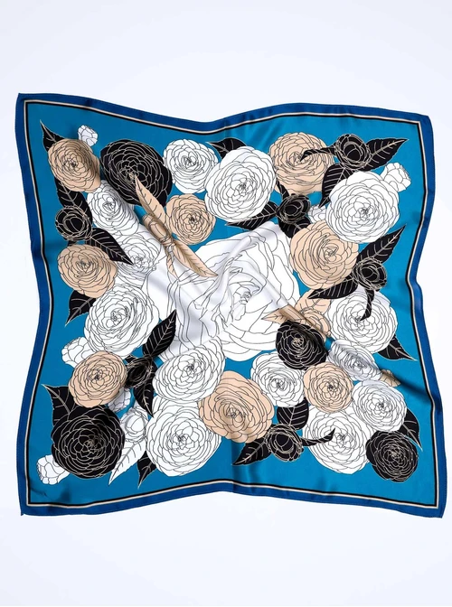 Apaszka Jedwabna, graficzny motyw kwiatowy 65 cm x 65 cm, AP15370-07