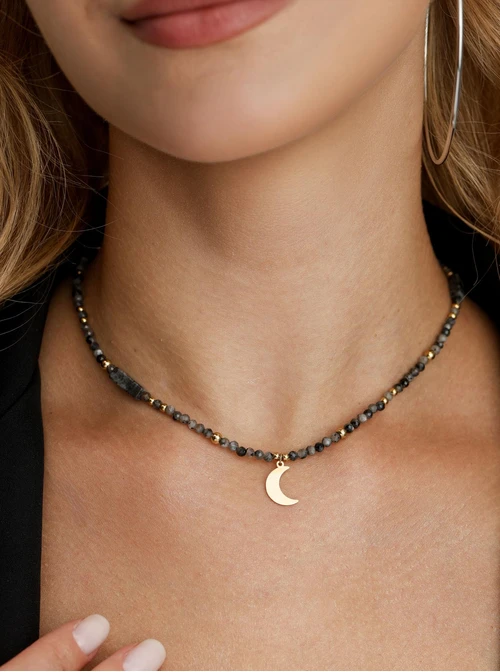 Choker księżyc, Labradoryt, stal pozłacana S313095Z00