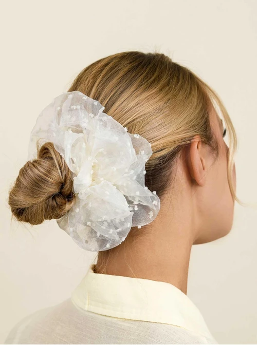 Gumka do włosów typu scrunchie - biała, O614319P00