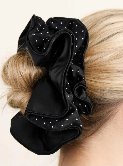 Gumka do włosów typu scrunchie - czarna w kropki, O614316P00