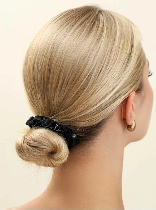 Gumka do włosów typu scrunchie - czarna z kryształkami ,O614303P00