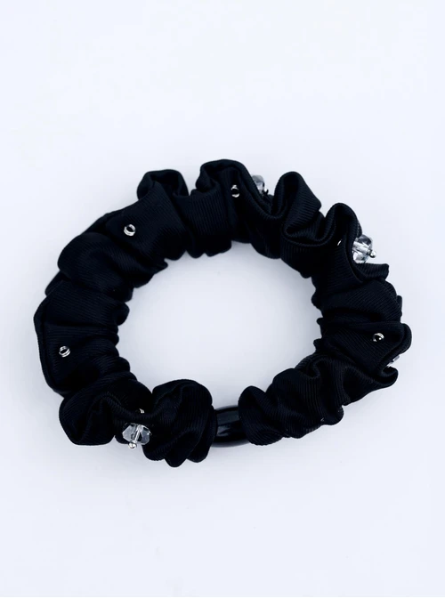 Gumka do włosów typu scrunchie - czarna z kryształkami ,O614303P00