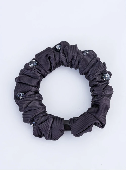 Gumka do włosów typu scrunchie - grafitowa z kryształkami, O614304P00