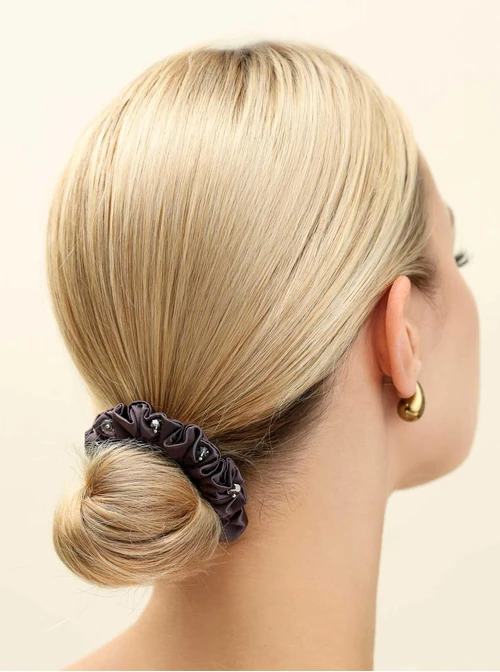Gumka do włosów typu scrunchie - grafitowa z kryształkami, O614304P00