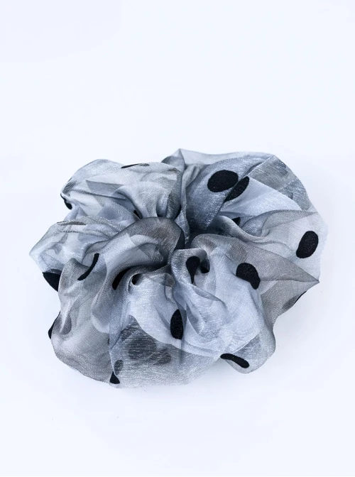 Gumka do włosów typu scrunchie - szara w czarne grochy, O614332P00
