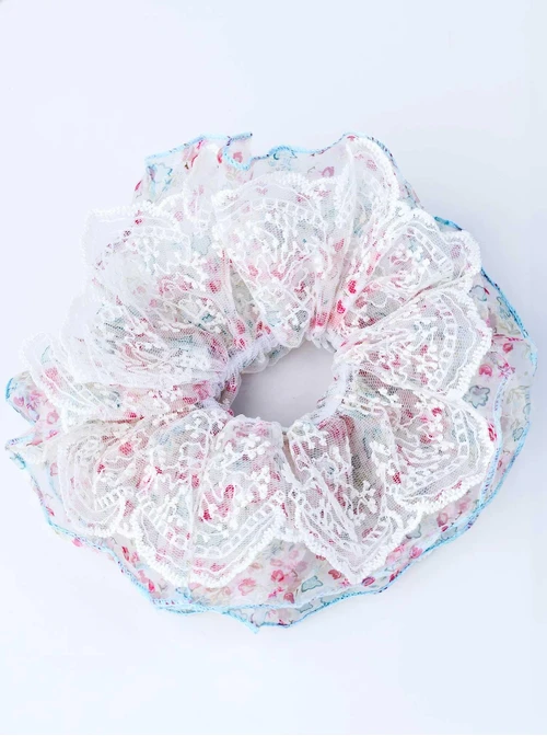 Gumka do włosów typu scrunchie z koronką - kwiatowy wzór, O614318P00