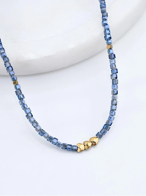 Naszyjnik serduszka, niebieskie kryształki, stal pozłacana S315136Z00