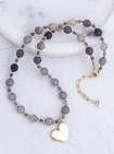Naszyjnik serce, Agat jasny szary, stal pozłacana S315084Z00