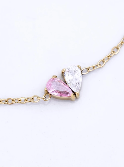 Bransoletka serduszko, kryształki, stal pozłacana S115527Z00