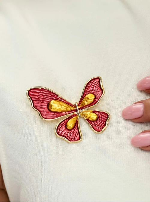 Broszka motyl, czerwono-złoty B713698Z00