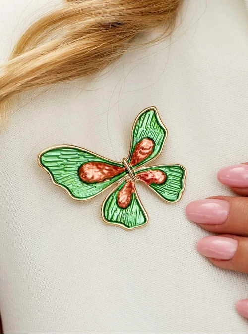 Broszka motyl, zielono-brązowy B713699Z00