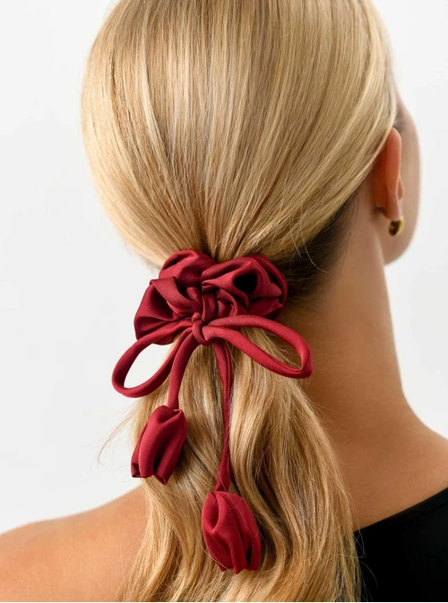 Gumka do włosów typu scrunchie, bordowa, tulipan O614396P00