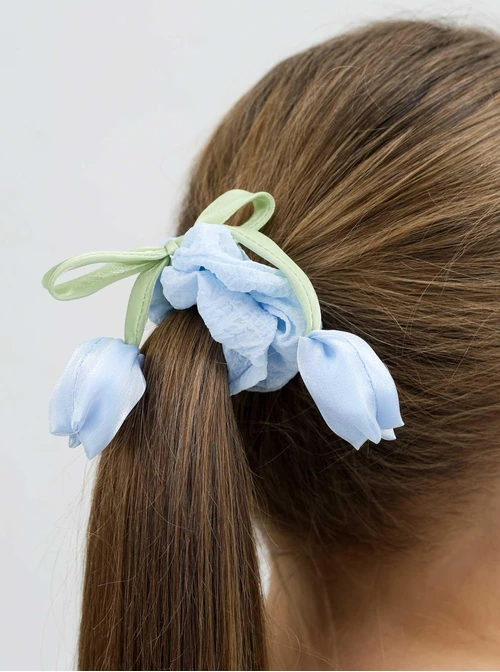 Gumka do włosów typu scrunchie, jasnoniebieska, tulipan O614381P00