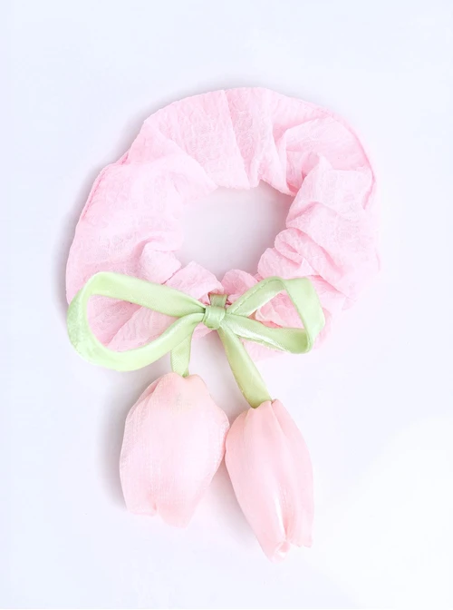 Gumka do włosów typu scrunchie, jasnoróżowa, tulipan O614382P00