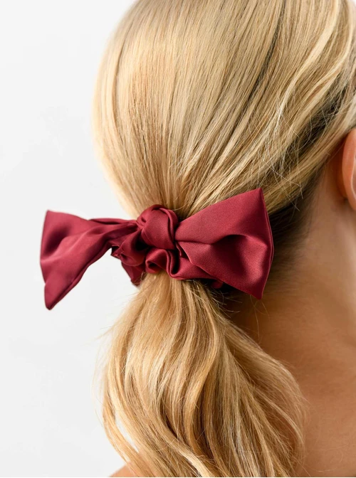 Gumka do włosów typu scrunchie, kokarda, bordowa O614431P00