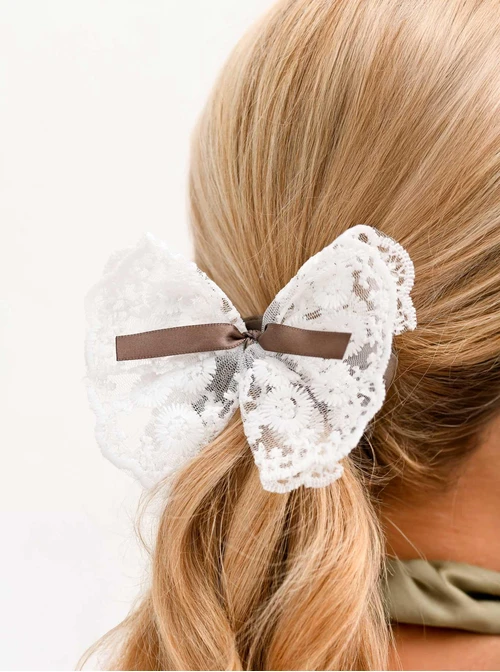 Gumka do włosów typu scrunchie, kokarda, koronka, beżowy O614384P00