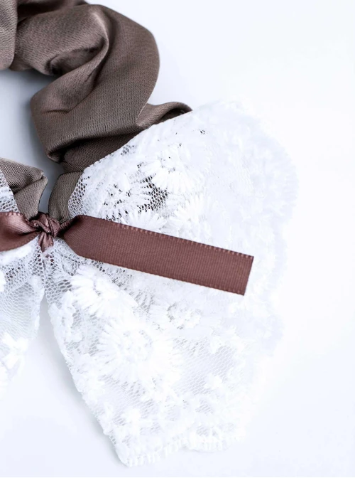 Gumka do włosów typu scrunchie, kokarda, koronka, beżowy O614384P00