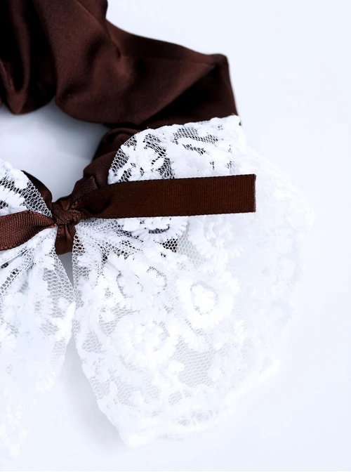 Gumka do włosów typu scrunchie, kokarda, koronka, brązowy O614386P00