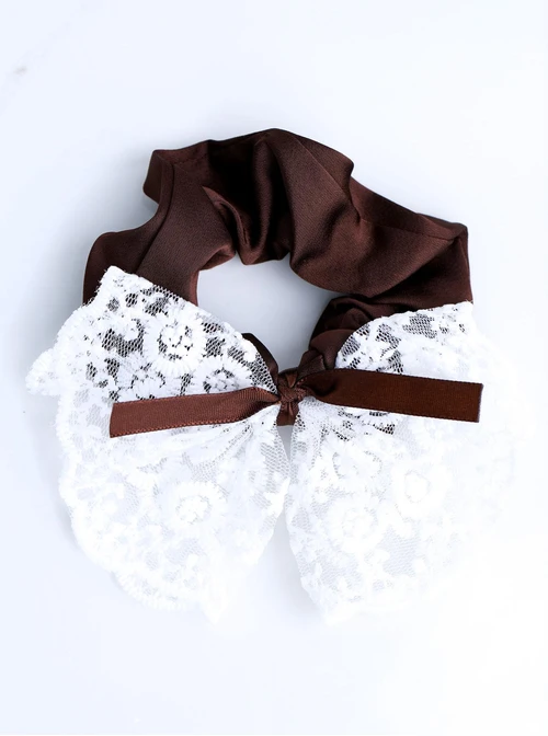 Gumka do włosów typu scrunchie, kokarda, koronka, brązowy O614386P00
