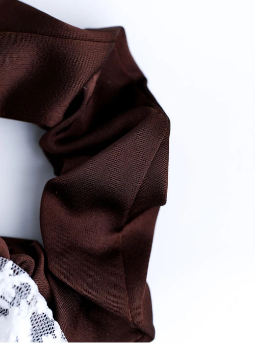 Gumka do włosów typu scrunchie, kokarda, koronka, brązowy O614386P00